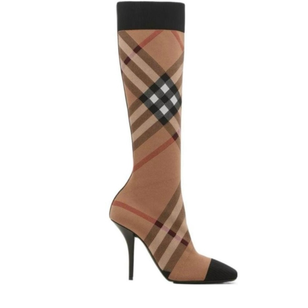 Burberry Check Pattern High Heel Socks in Tan and Black
